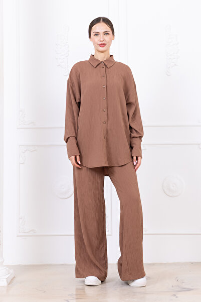 Meşe Moda Seersucker Women's Shirt Pants Double Set