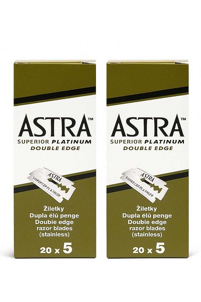 Astra Platinum Double Edge Safety Razor Blades - 200 Blades (2 x 100)