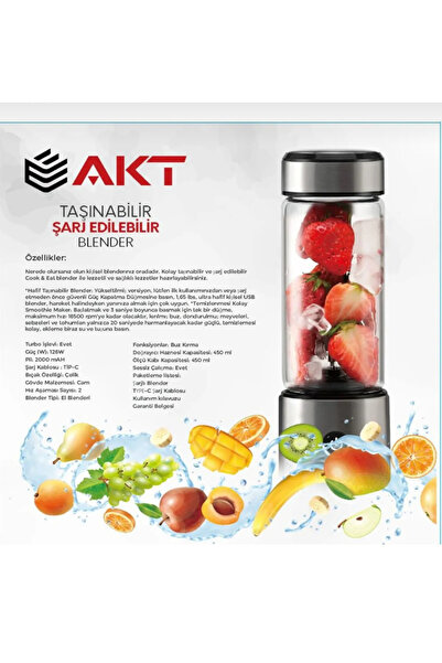ROTECH Kensa BLD-2 Taşınabilir Şarjlı Blender-cam Hazneli 6 Bıçaklı,Buz Kırıcı,İki kapaklı