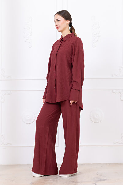 Meşe Moda Seersucker Women's Shirt Pants Double Set
