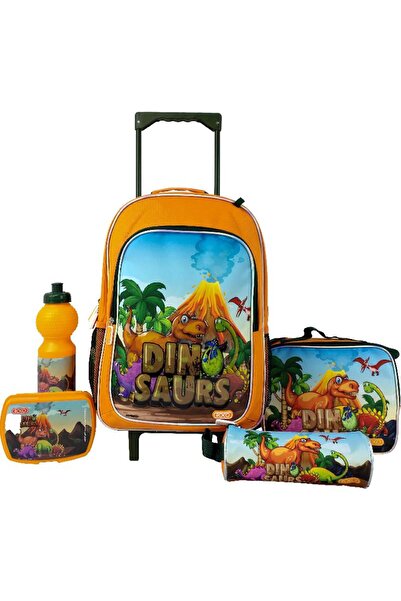 Roco Dinosaurs 5-in-1 Value Set Trolley Bag with Accessories – Orange 17 Inch School Kit