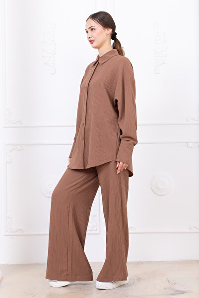 Meşe Moda Seersucker Women's Shirt Pants Double Set