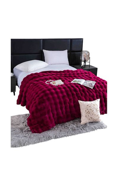 OEM Lux Blanket for Double Bed with Zipper, Artificial Rabbit Fur, 2 Persons, MS STAR, 200x230cm, Burgun