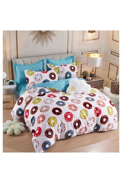 OEM Elegant Double Bed Sheet Set of 6 Pieces, Fine Cotton, Elastic Bed Sheet 180x200cm, 4 Pillowcases, D