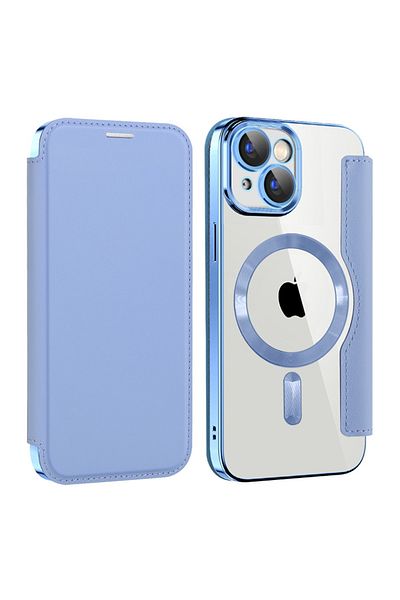 SKYDDAR INNOVATION Husă pentru iPhone 15, SmartMag Book, Magsafe, RFiD, suport pentru card, set de autocolante, albastră