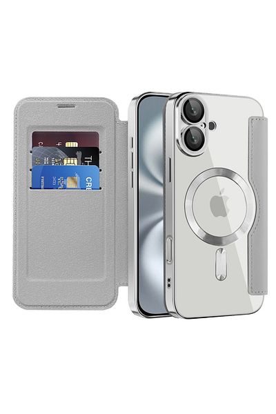 SKYDDAR INNOVATION Case for iPhone 16 Plus, SmartMag Book, Magsafe, RFiD, Card Holder, sticker set, Gray