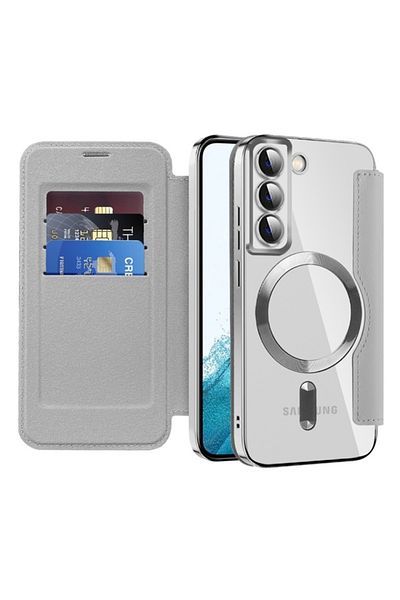 SKYDDAR INNOVATION Case for Samsung Galaxy S22 5G, SmartMag Book, Magsafe, RFiD, Card Holder, sticker set, Gray