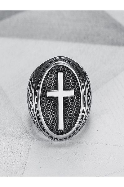 JustZEN Men's Ring, JustZEN®, Gothic Cross, Stainless Steel, Size 11, Silver