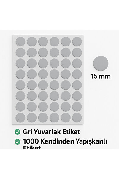 Kalite Barkod Yuvarlak Etiket 15 mm Gri 1890 Adet Etiket - Kalite Barkod