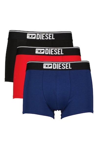 Diesel - Set de boxeri cu logo Damien - 3 perechi, Rosu, Negru, Albastru inchis, 2XL