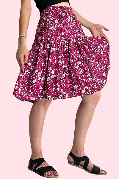 SHE BEST Viscose Fabric Midi Length Flower Patterned Women's Shorts Skirt