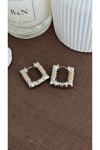 Vi store Çelik Çizgili Kare Küpe