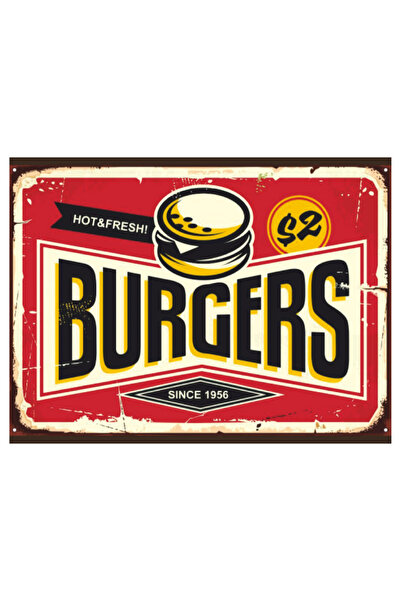 Komut Retro Burger Temalı Ahşap Poster Tablo | Vintage Fast Food Duvar Dekoru
