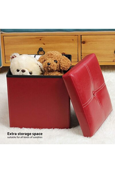 OEM Stool with storage space, Eco-leather, Foldable, 30x30x30cm, Red