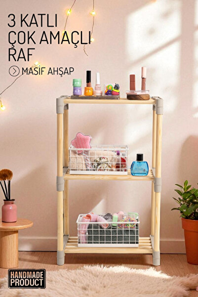 Nandy Home 3 Katlı Büyük Boy , Çok Amaçlı Masif Ahşap - Mutfak, Banyo, Ofis D...