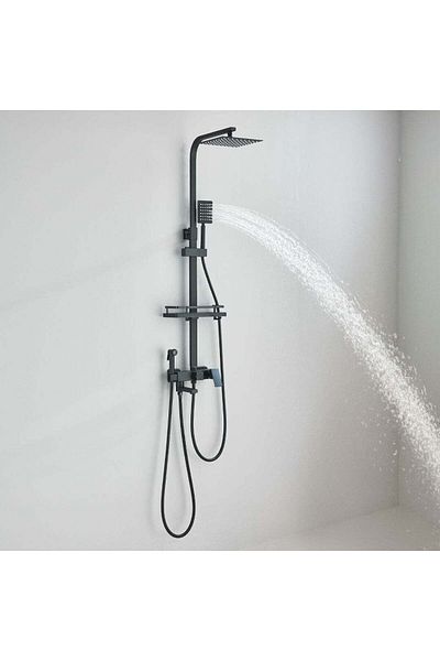 CasaVie Shower column, matte black, with rain effect, shower head 25 cm, 4 flow functions, code 1191