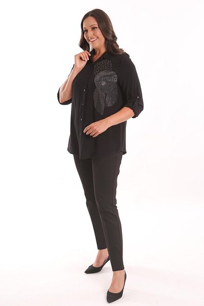 Metpoint Πλεκτό πουκάμισο Trend42plus Plus Size με στάμπα μαύρης πέτρας