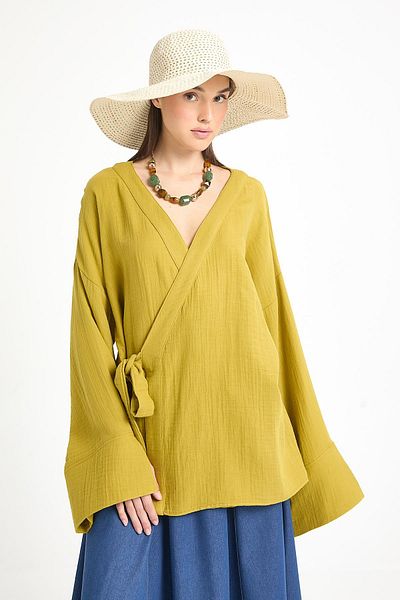 minaaise Oil Green Oversize Muslin Kimono 29219