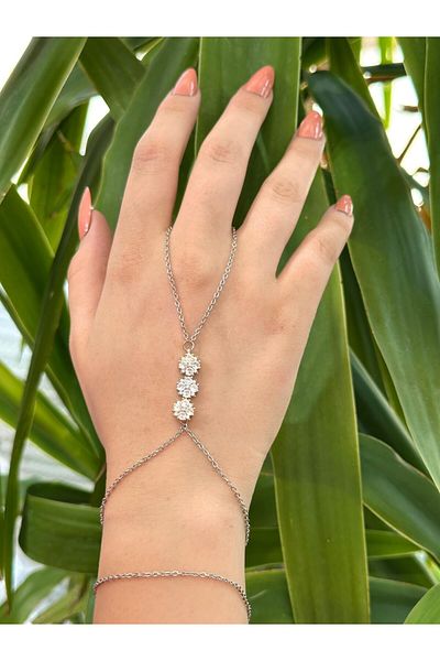 BY YASİN TOPÇU Crystal Flower Hand Chain – Steel