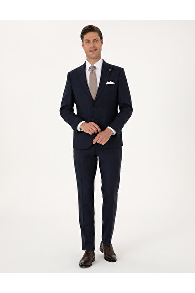 Pierre Cardin Lacivert Slim Fit %100 Yün Ekose Takım Elbise 50311210-VR033