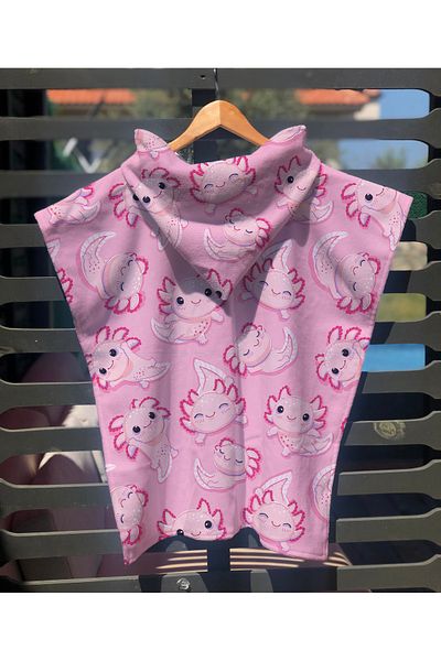 Evmila Axolotl Patterned Children's Poncho Beach Towel & Bathrobe 60X60 cm
