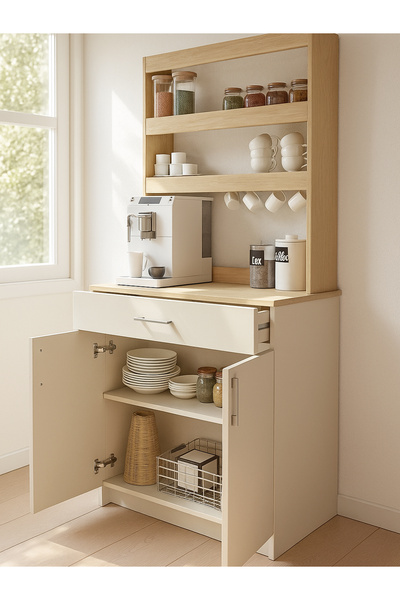 dorpek Samos 2 Kapaklı Çok Amaçlı Dolap 1 Çekmeceli Mutfak Dolabı Kahve Köşesi Kumtaşı - Rota
