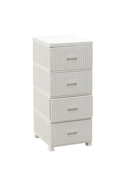 CLICK Click Drawer Cabinet, Rattan, White, 48X38X90 cm