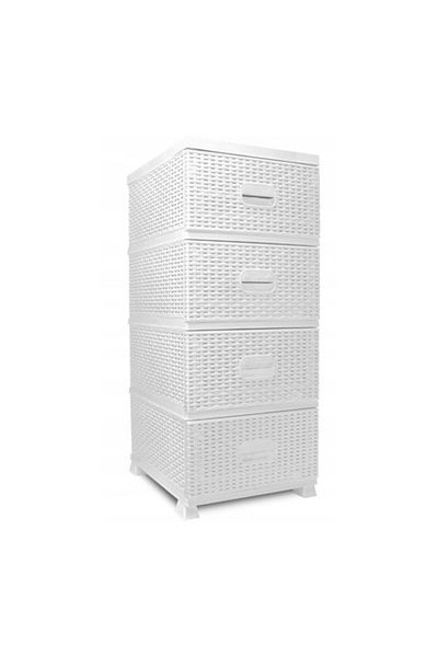 Chomik Promo Pack: Rattan Cabinet with 4 Drawers, White + Set of 6 Universal Mop Refills with High Absorpti
