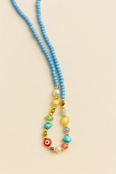 WHİTE ATELIER Mavi Boncuk Kolye (45 cm)