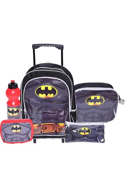Warner Bros. Batman 5-in-1 Value Set Trolley Bag with Accessory – 16 Inch School Set for Kids