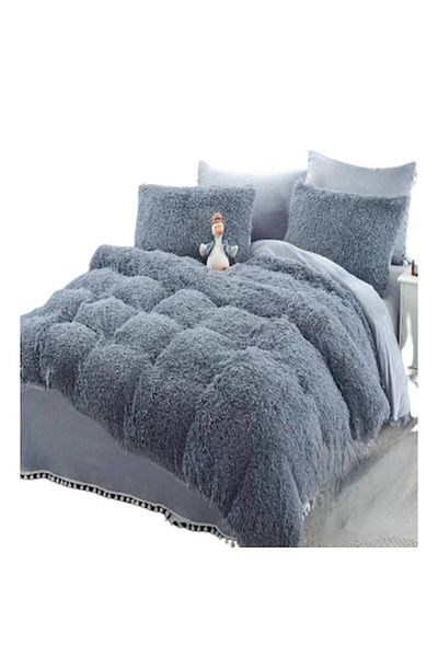 JOJO HOME Set Lenjerie Cocolino Super Pufoasa, Pat 2 Persoane, Gri