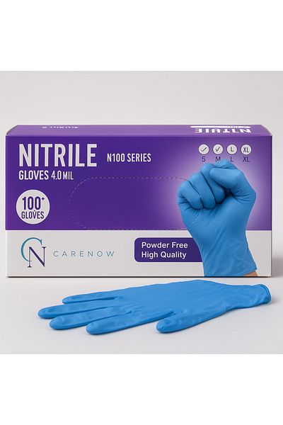 CARENOW N100 Nitrile Gloves, Medium, 4.0MIL, 100pcs, Powder-Free, Chemical-Resistant