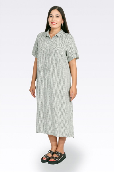 TOLGA SARAÇOĞLU 40419 Khaki Slit Detail Unlined Striped Long Dress