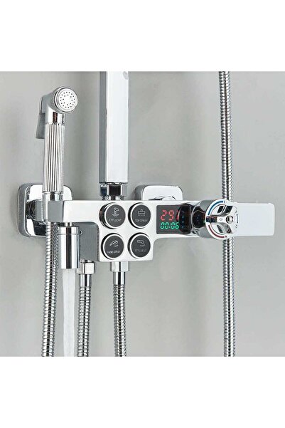 CasaVie Shower column with thermostat and temperature display, shiny silver, with rain effect, 1430