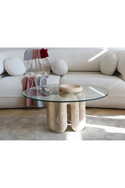 Sümeyra Marble Art Zincir- traverten & Cam Orta Sehpa