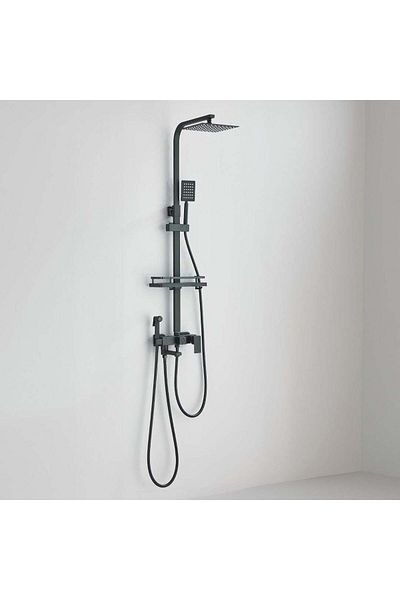 CasaVie Shower column, matte black, with rain effect, shower head 25 cm, 4 flow functions, code 1191