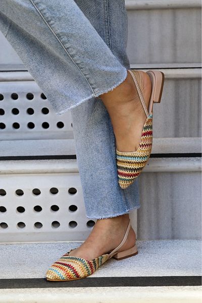 CICIKIZ Linen Back Rubber Detail Jurdan Bottom Low Heel Women's Shoes Suitable for Daily Use