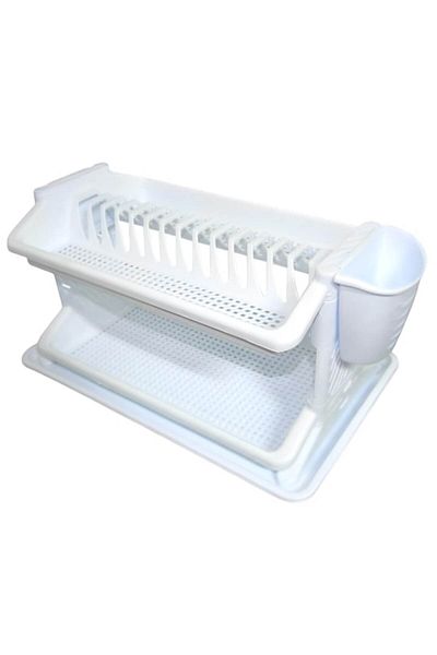 sterk Dish Rack, 2 Levels, Plastic with 2 Trays and Cutlery Holder, Dimensions 50 x 31 x 25 cm