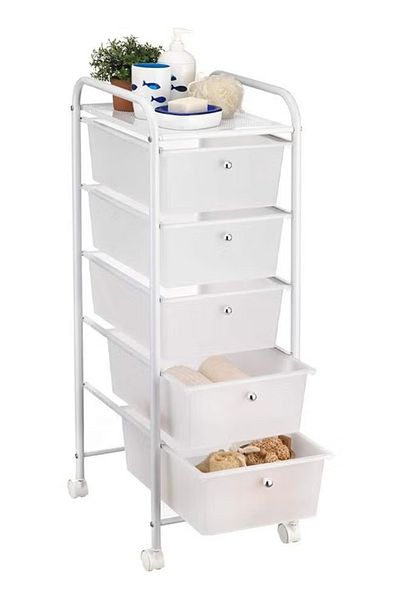 Cady One Rolling storage cart with 5 plastic drawers on wheels