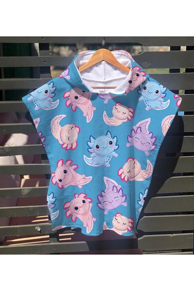 Evmila Axolotl Patterned Children's Poncho Beach Towel & Bathrobe 60X60 cm