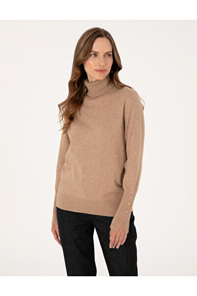 Pierre Cardin Beige Slim Fit Turtleneck Basic Sweater 50310886-Vr011