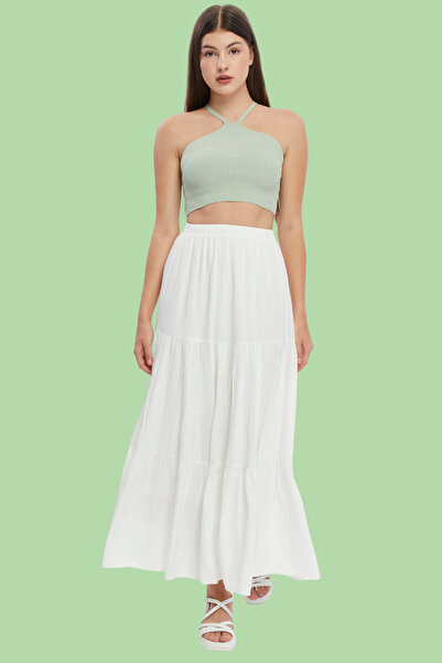 SHE BEST Lined White Viscose Fabric Women's Skirt