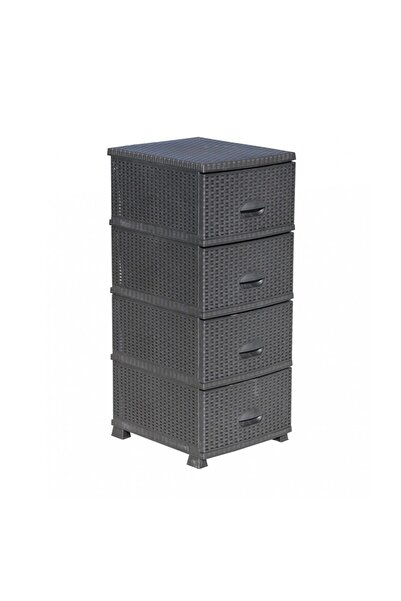 Inaplast Plastic cabinet, rattan style with 4 drawers, anthracite grey, 91 x 44 x 37.5 cm