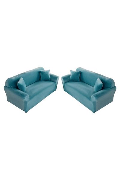 OEM Set 2 huse elastice pentru canapea Jo-Jo, catifea, culoare uni, 180x230cm, 3 locuri, MS STAR, turcoaz