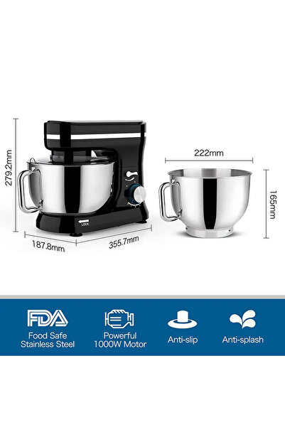 raf Kitchen Stand Mixer, Stainless Steel Mixing Bowl, 3 Attachments Whisk, Dough Hook, Beater, 8 Speed.