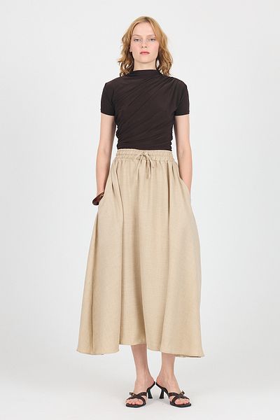Rays Beige Cotton Bell Cut Lace up Long Skirt 8024