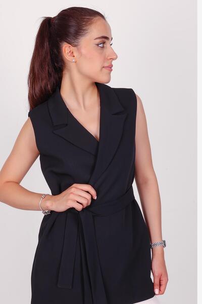 Hazel Women's Black Sleeveless Belted Vest