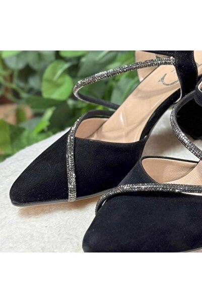 MEY Suede Stone Cross Strap Block Heel Shoes M1125