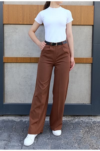 siyalife Women's Button Pleated High Waist Crepe Fabric Comfortable Fit Palazzo Pants