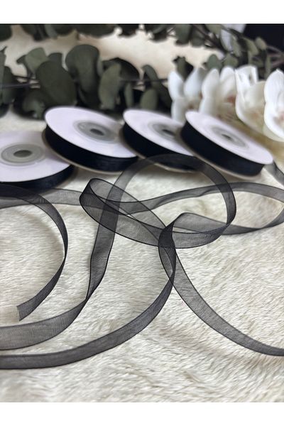 Rima Tasarım Black Organza Ribbon 1 cm X 20 m – Gift, Dowry, Bundle, Invitation and Special Day Decoration